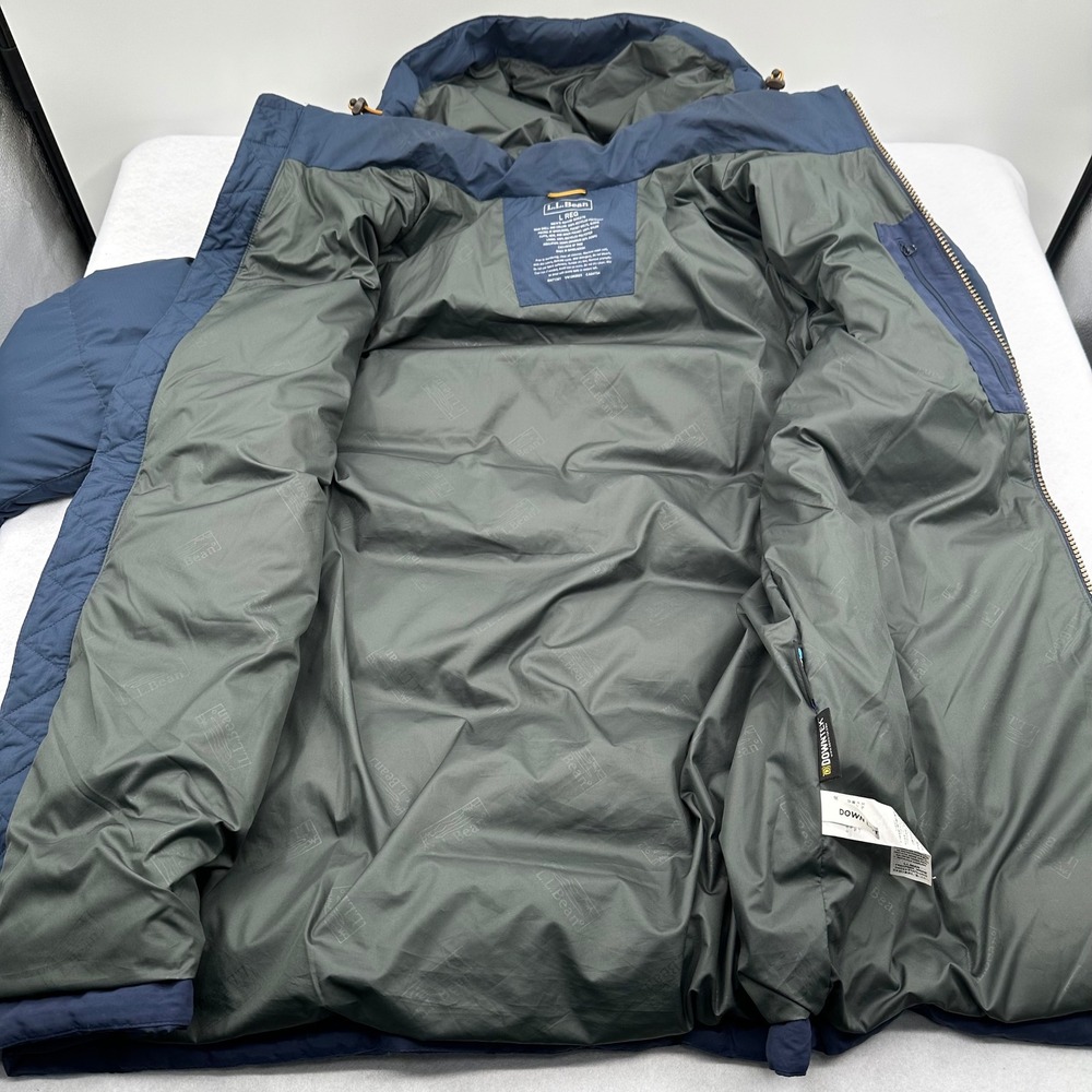 LL Bean Mens Mountain Classic Down Parka Blue Puffer Jacket Hooded Large L Reg - Picture 16 of 16